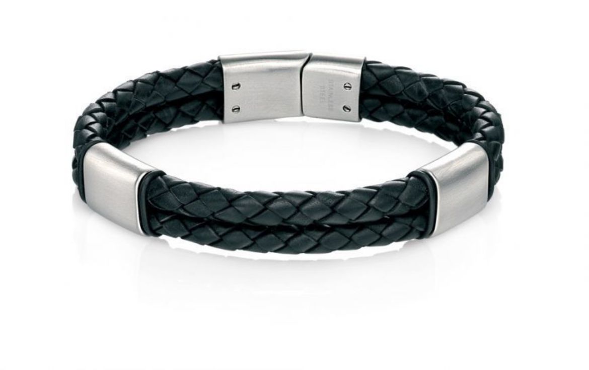 Picture of Black Leather Bracelet With Brush Finish