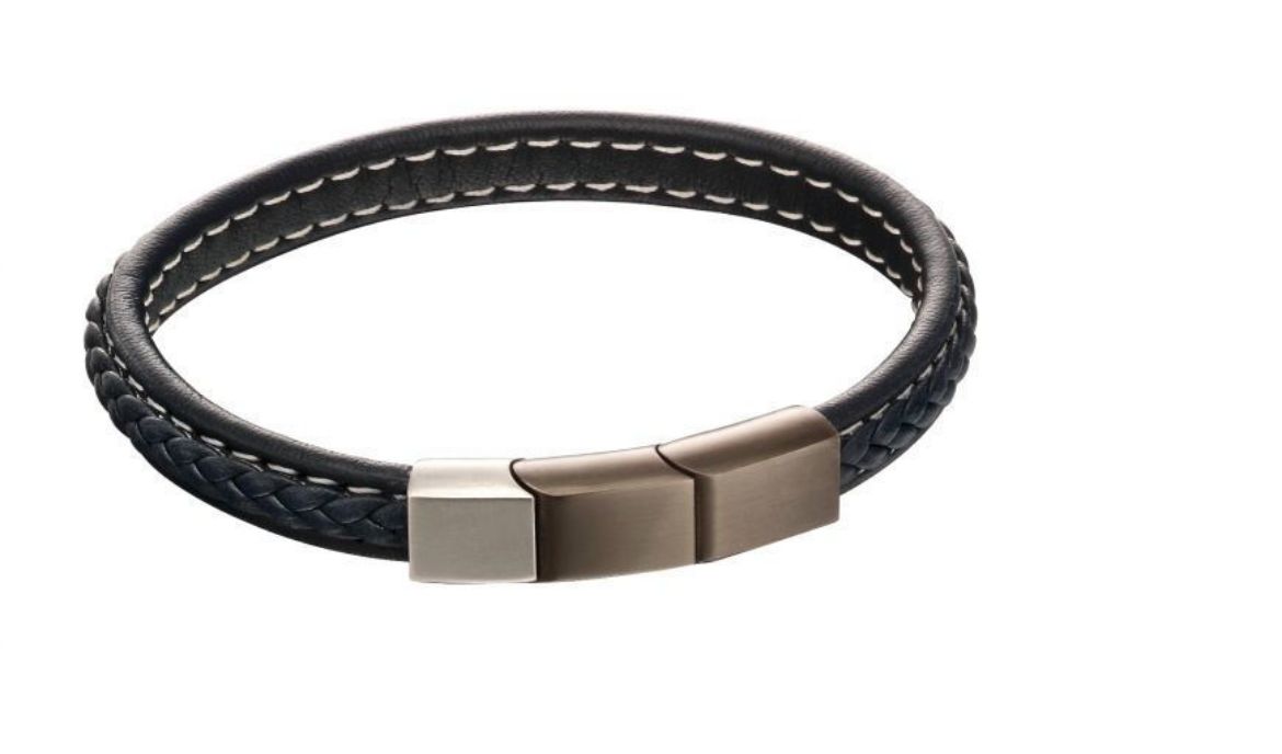 Picture of Plait Mixed Brushed Finish Navy Leather Bracelet