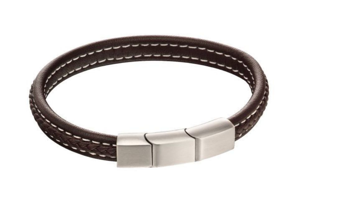 Picture of Plait Mixed Brushed Finish Brown Leather Bracelet