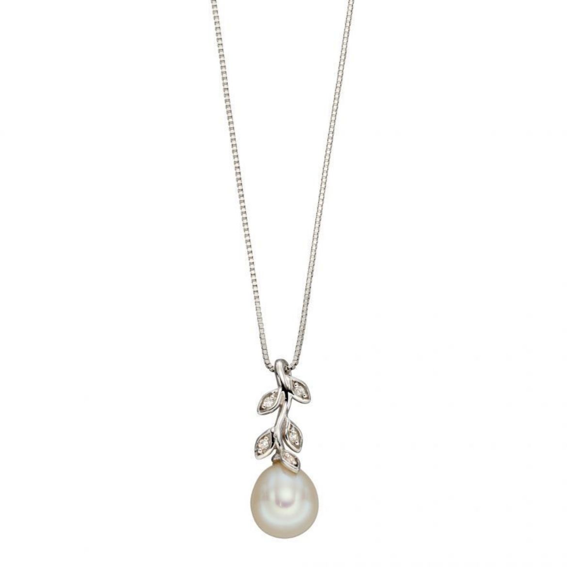 Picture of Pearl and Diamond Leaf Design Necklace