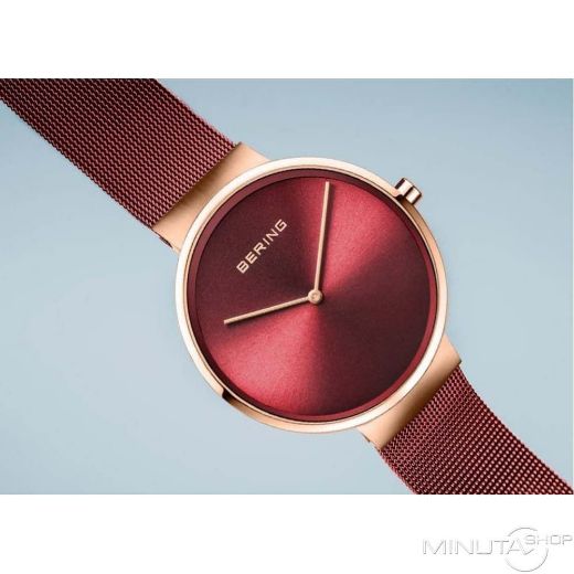 Picture of Slim Polished Rose Gold Watch with Red Dial