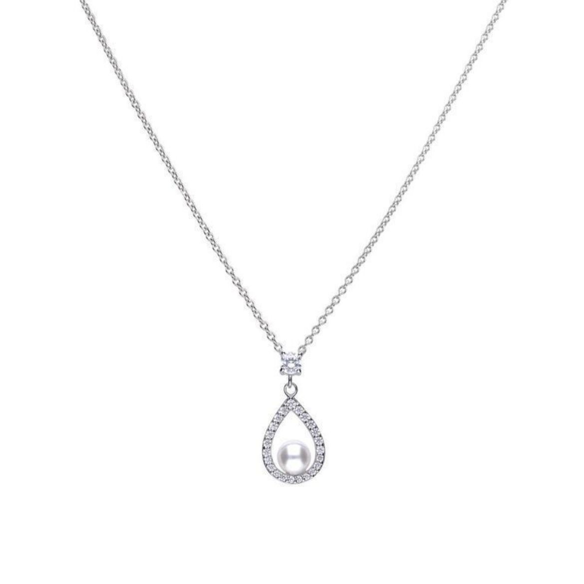 Picture of Pearl and CZ Teardrop Necklace
