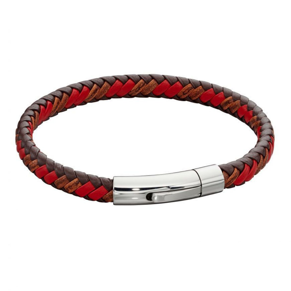 Picture of Woven Red Leather & Stainless Steel Clip Clasp Bracelet