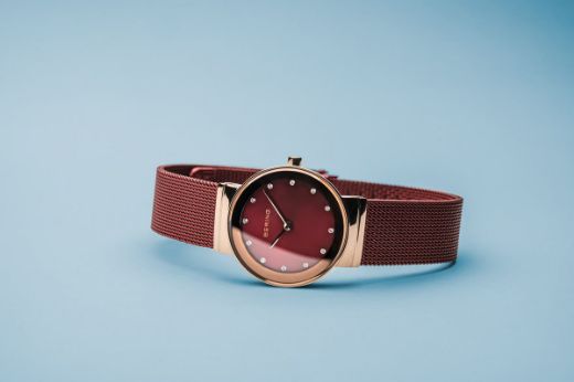Picture of Classic Red and Rose Gold Watch with Red Mesh Strap