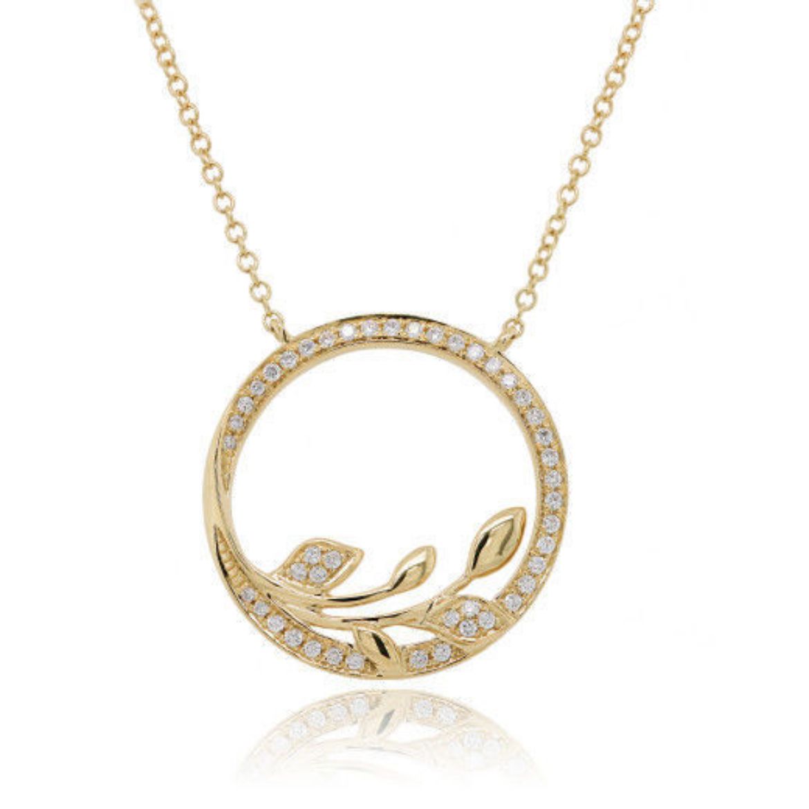 Picture of 9ct Yellow Gold Diamond Leaf Circle Pendant Necklace
