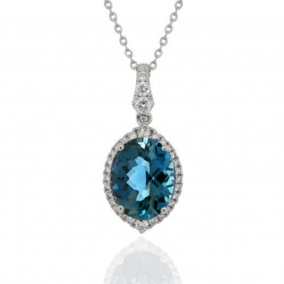 Picture of 9ct White Gold Diamond & London Blue Topaz Pendant Necklace