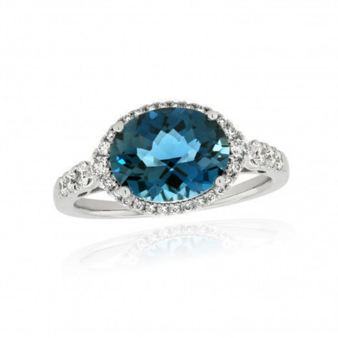 Picture of 9ct White Gold Diamond & London Blue Topaz Ring