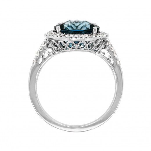 Picture of 9ct White Gold Diamond & London Blue Topaz Ring