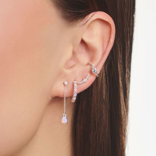 Picture of Single Ear Stud Vintage Shimmering Pink Opal-Coloured Stone