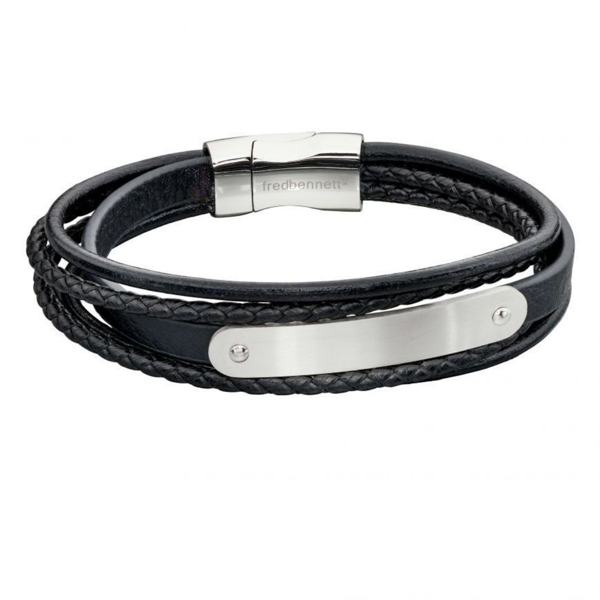 Picture of Black Leather And Stainless Steel Bracelet