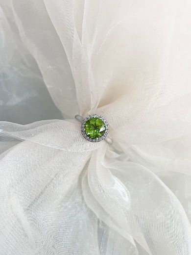 Picture of 9ct White Gold Peridot and Diamond Halo Ring