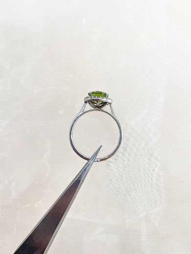Picture of 9ct White Gold Peridot and Diamond Halo Ring