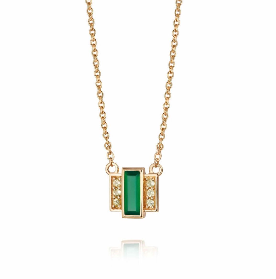 Picture of Beloved Green Onyx Baguette Necklace 18ct Gold Plate