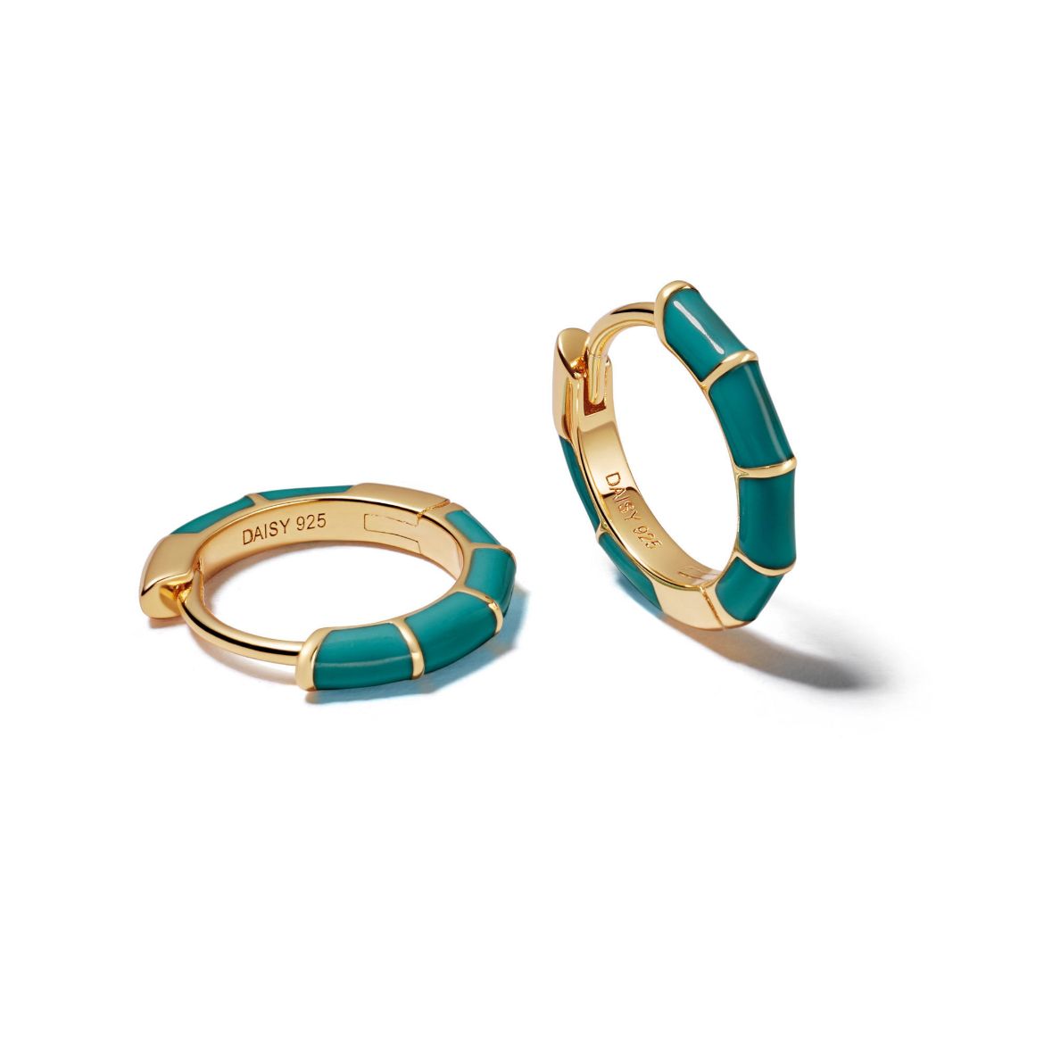 Picture of Stripe Huggies Hoop Earrings in Teal and 18ct Gold Plate