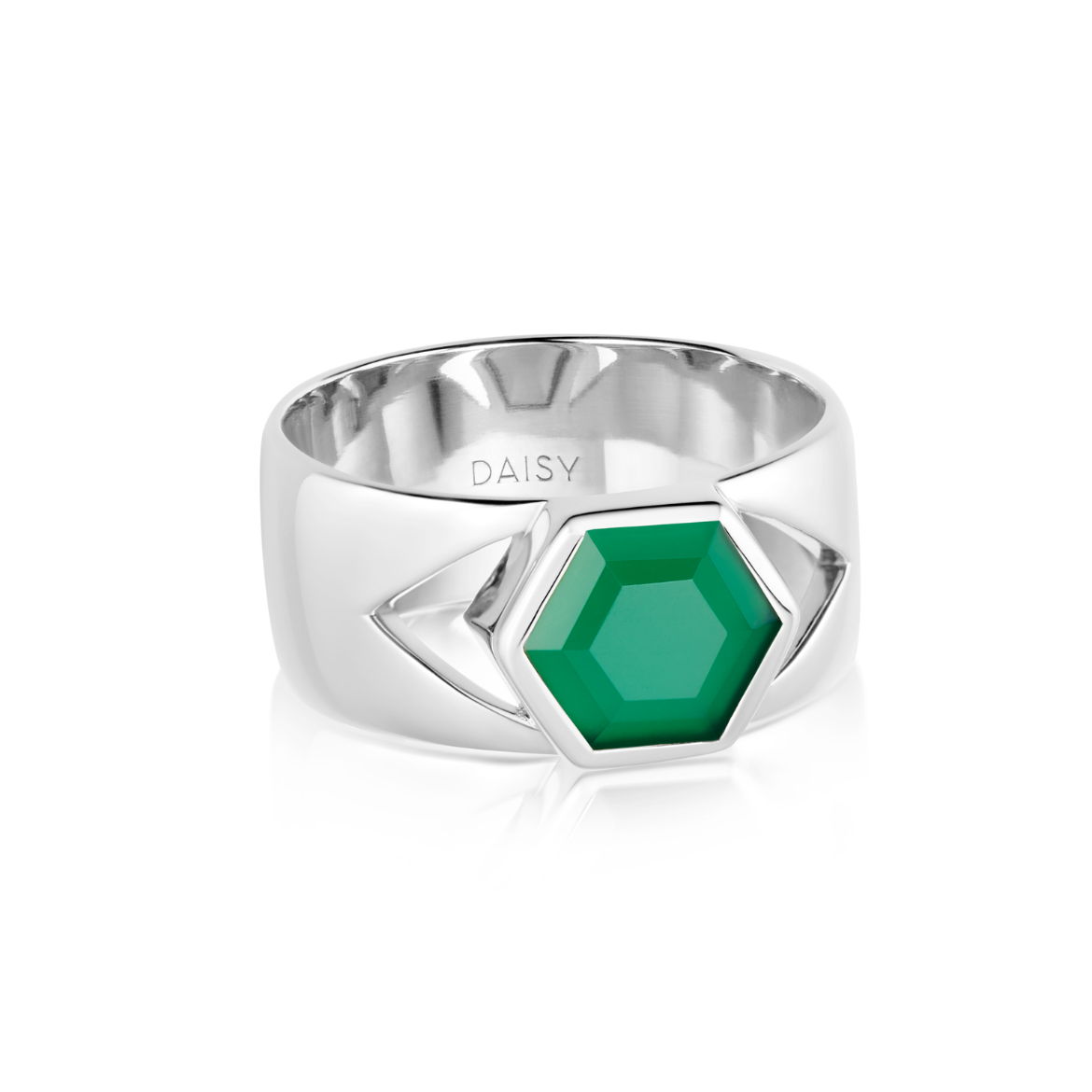 Picture of Beloved Bold Green Onyx Band Ring in Silver