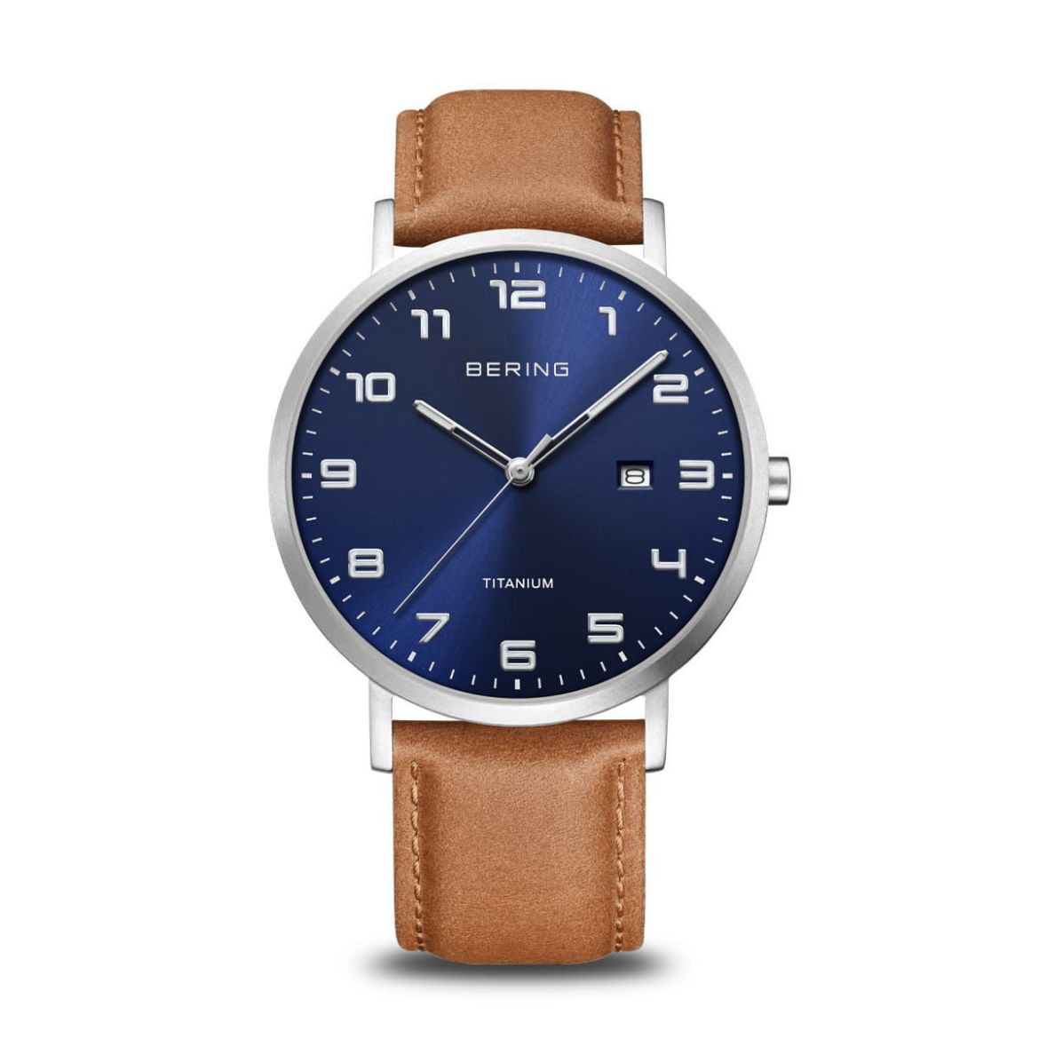 Picture of Gents Titanium Watch with Blue Dial and Tan Leather Strap