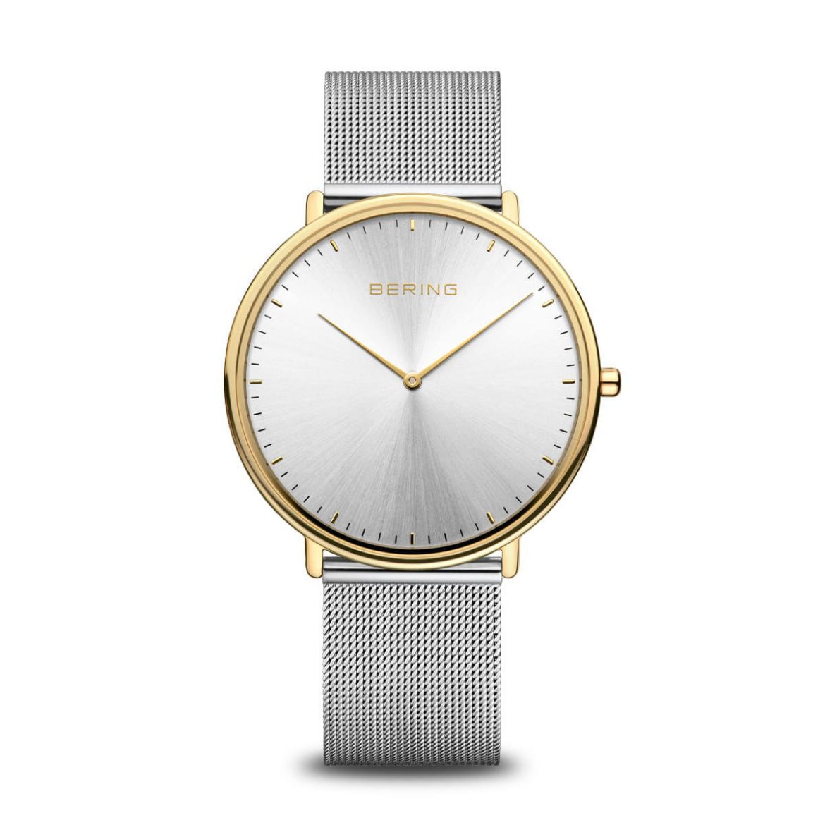 Picture of Classic Silver Mesh Ladies Watch with Gold Case and Silver Dial