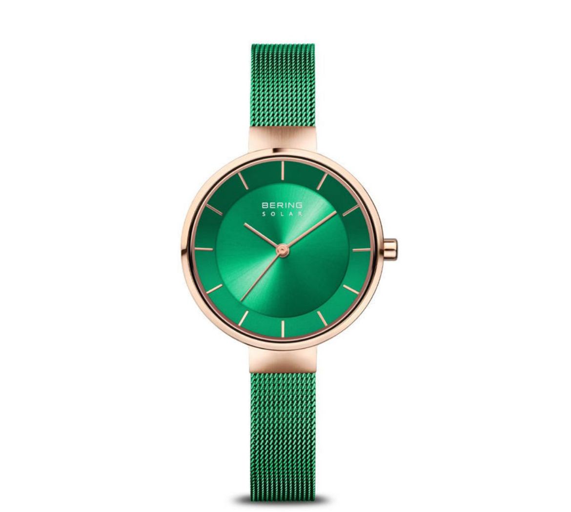 Picture of Women’s Green and Rose Gold Solar Watch with Thin Mesh Strap