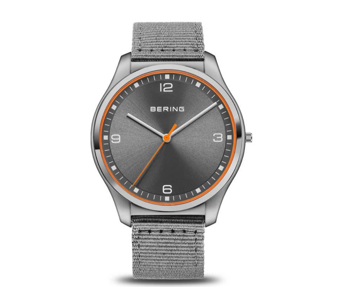 Picture of Metallic and Orange Dial with Grey Material Strap