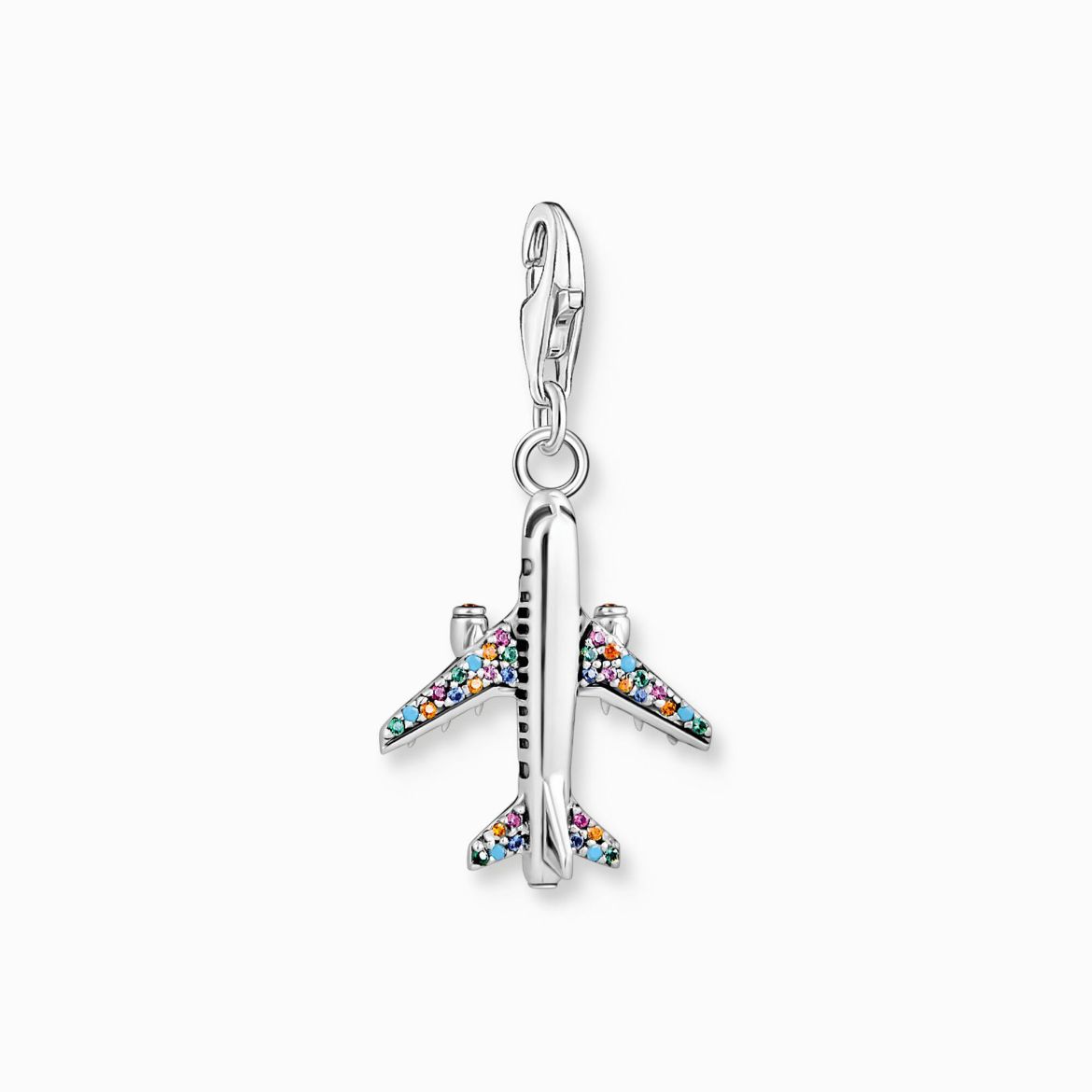 Picture of Aeroplane Colourful Stone Charm in Silver