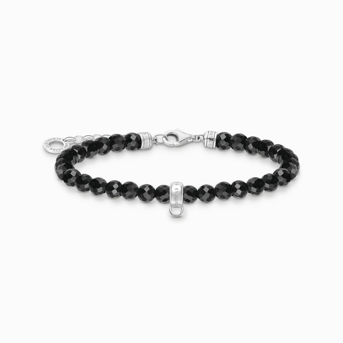 Picture of Charm Bracelet with Black Onyx Beads in Silver