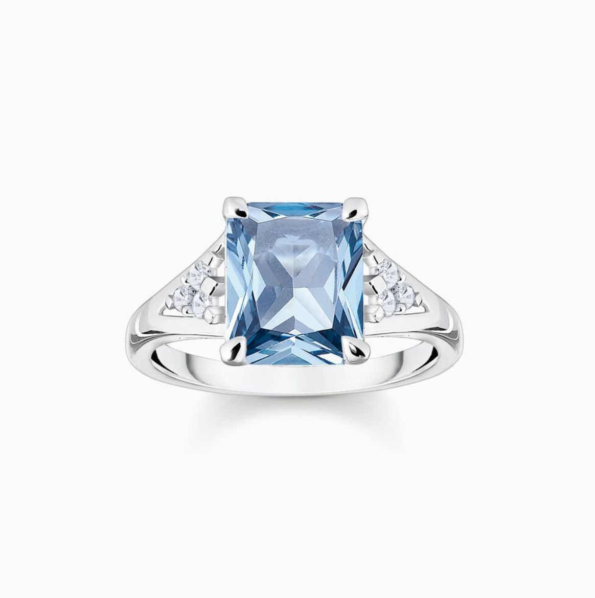 Picture of Aquamarine Coloured Stone Ring with Cubic Zirconia in Silver