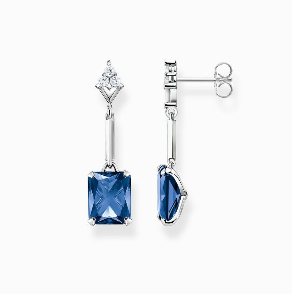 Picture of Blue Stone Earrings with Cubic Zirconia in Silver
