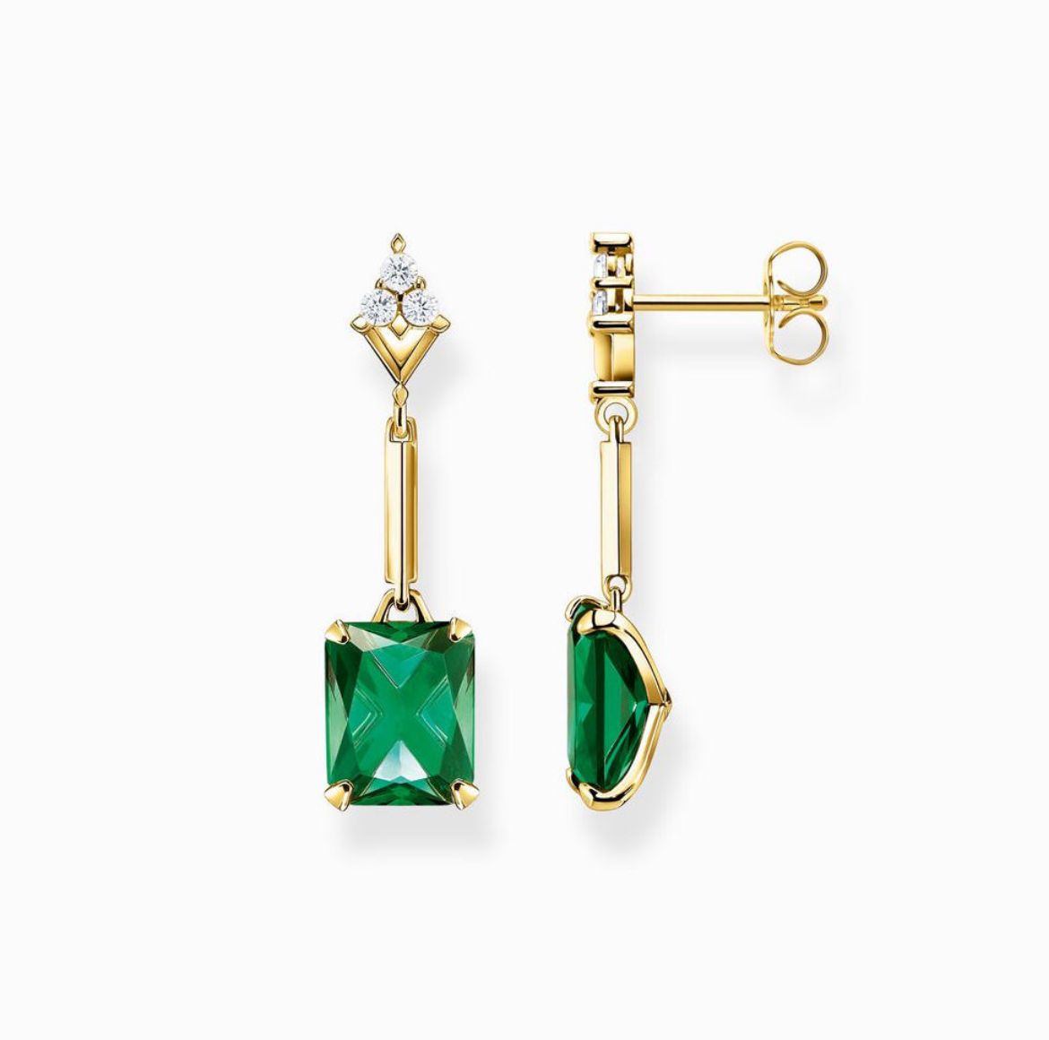Picture of Green Stone Earrings with Cubic Zirconia in 18ct Gold Plate