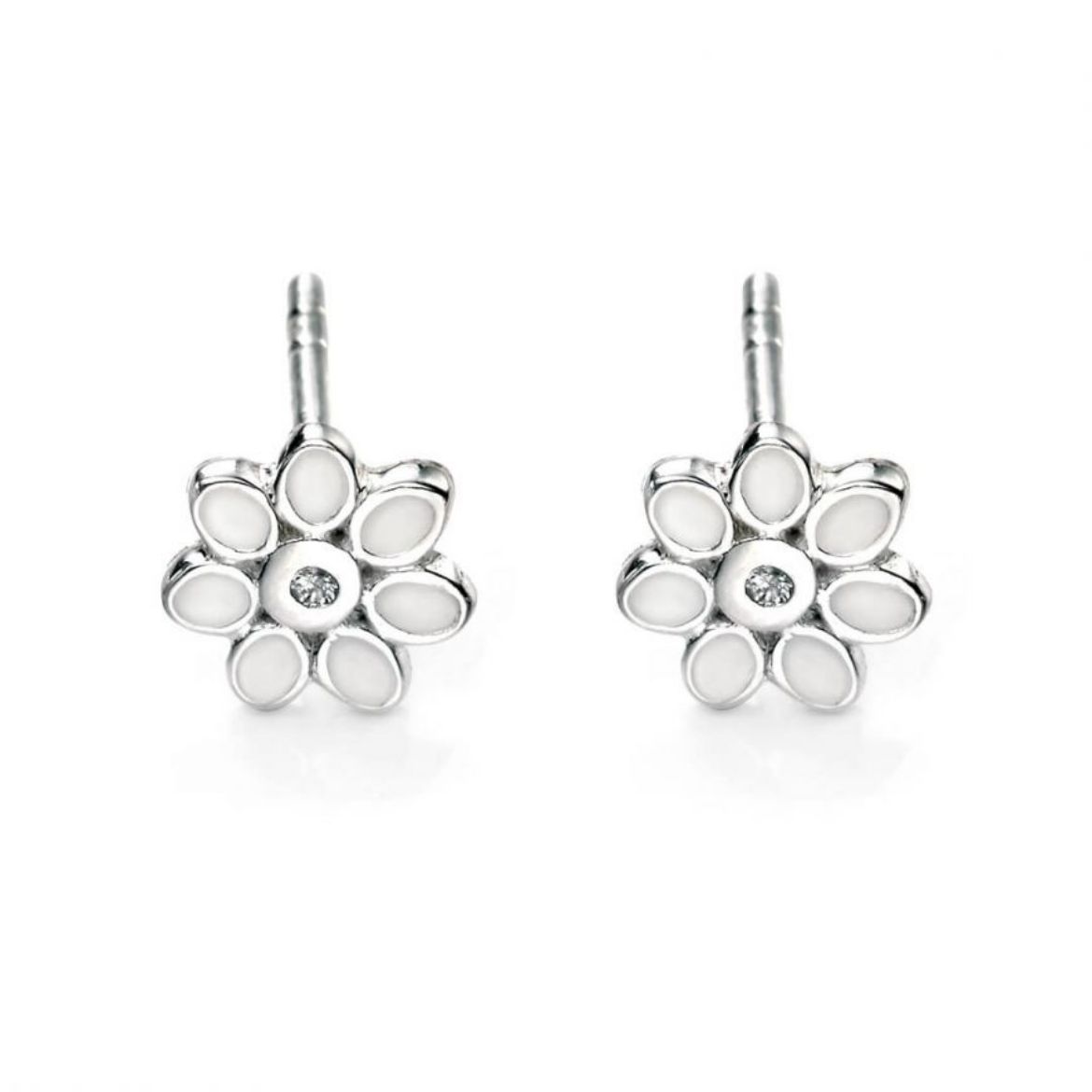 Picture of White Enamel Daisy Stud Earrings with Diamond