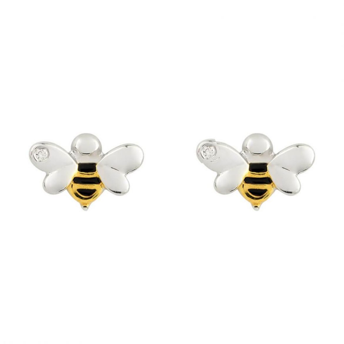 Picture of Bee Stud Earrings with Yellow Gold Plating, Enamel and Diamond