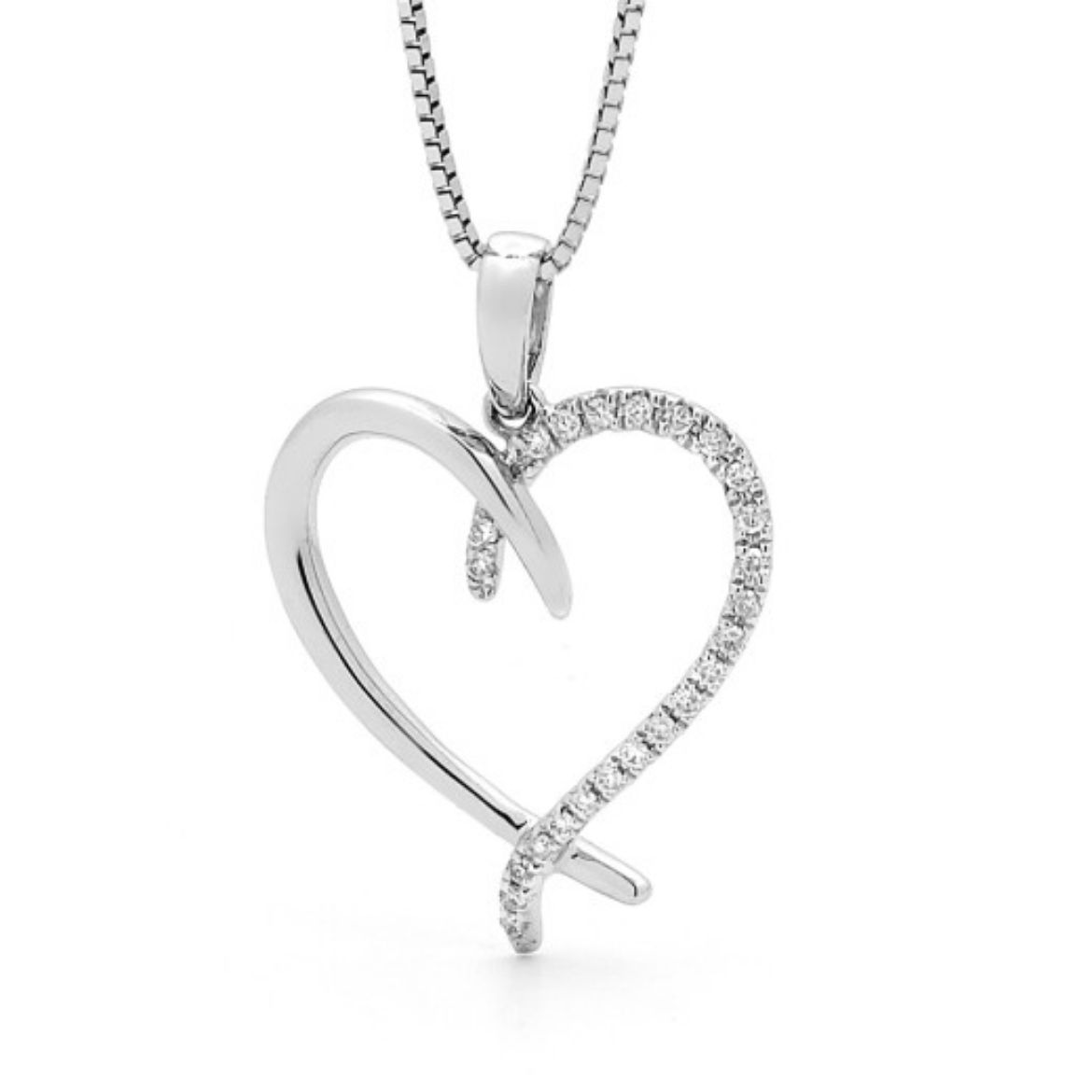 Picture of 9ct White Gold Diamond Heart Pendant Necklace