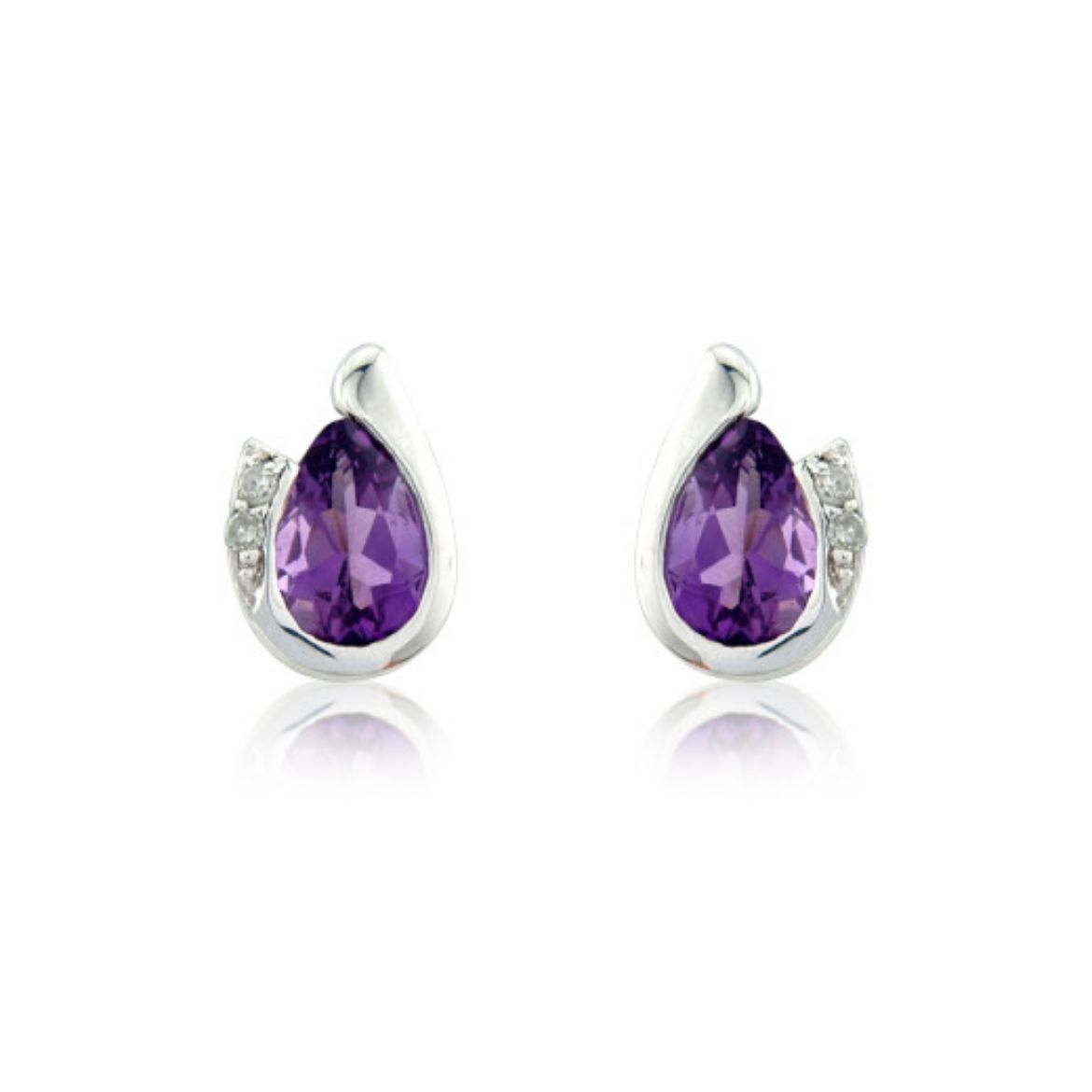 Picture of 9ct White Gold Amethyst & Diamond Curl Earrings