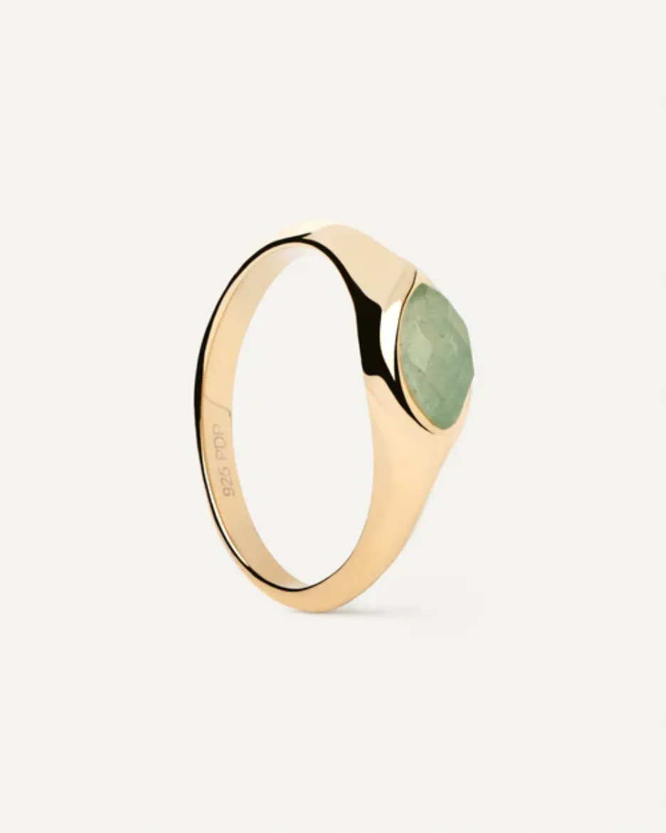 Picture of Green Aventurine Nomad Stamp Ring in Gold 