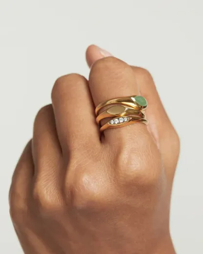 Picture of Green Aventurine Nomad Stamp Ring in Gold 