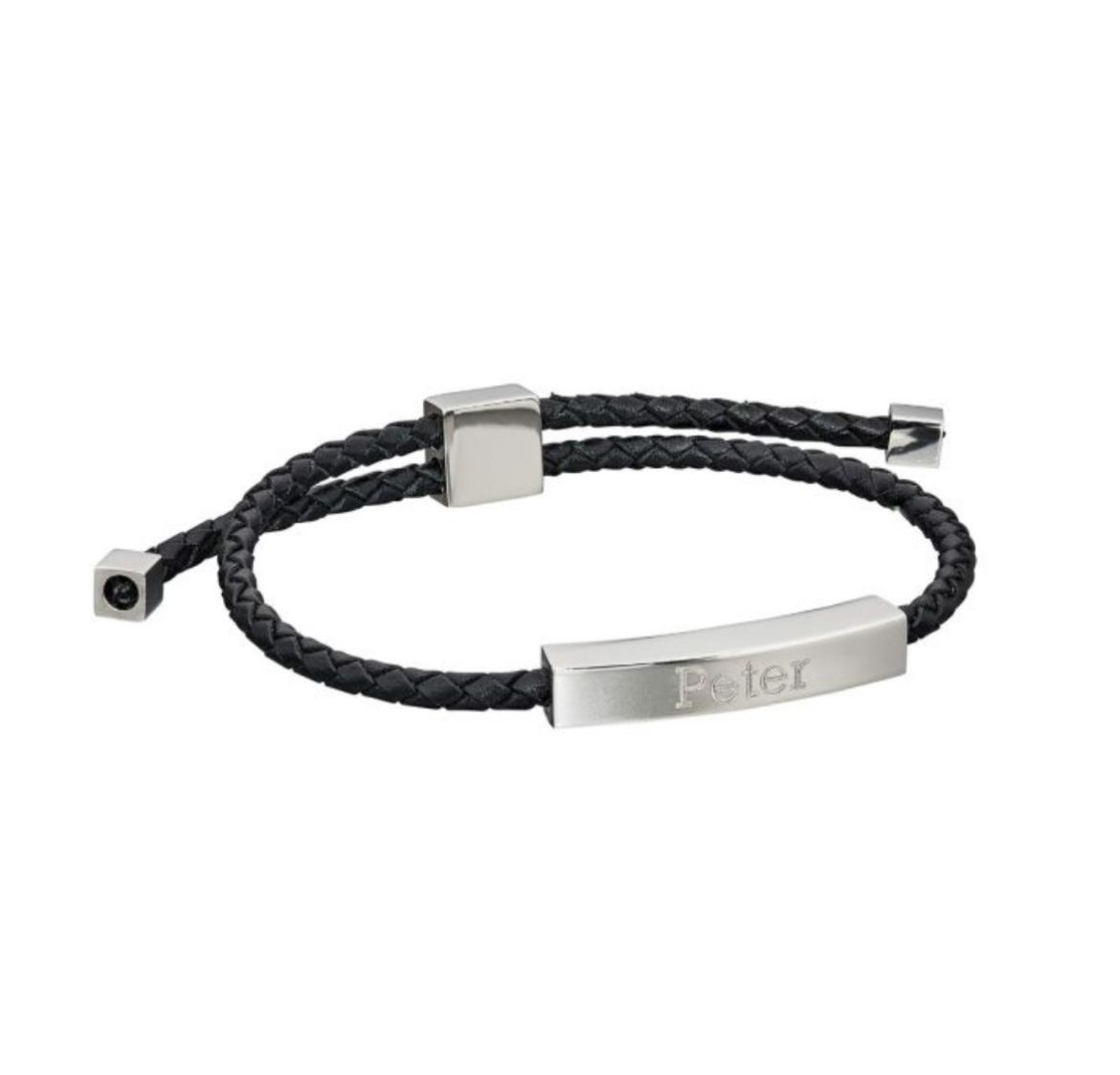 Picture of Black Leather and Stainless Steel Toggle Bracelet