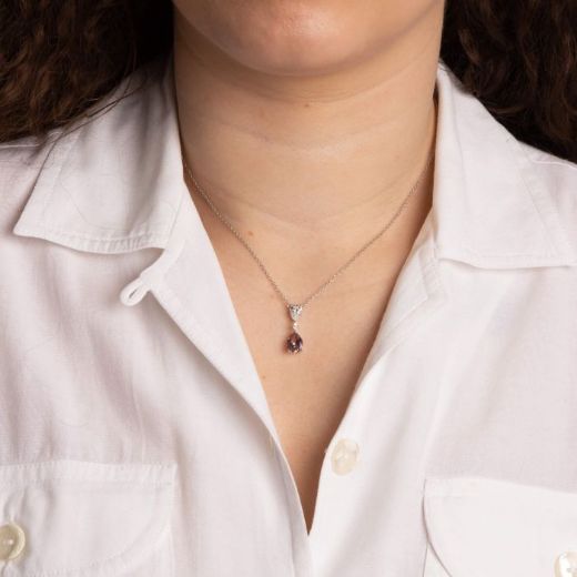 Picture of Teardrop Shaped Pink Zirconia Drop Necklace