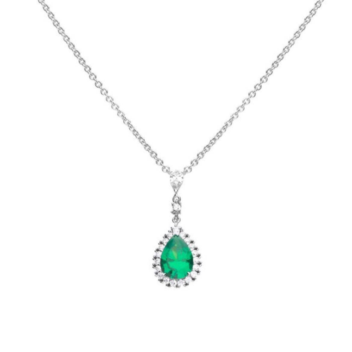 Picture of Emerald Teardrop and Pave Surround Necklace