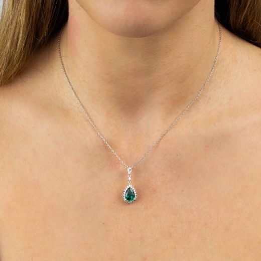 Picture of Emerald Teardrop and Pave Surround Necklace