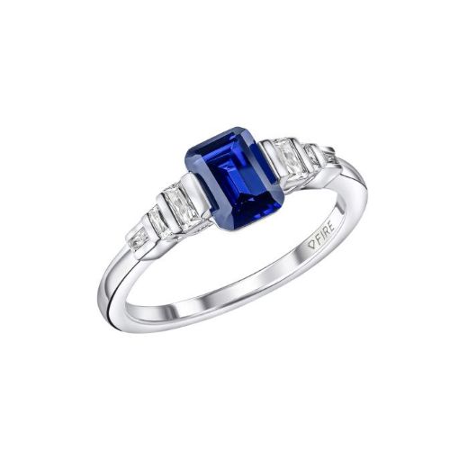 Picture of Sapphire Emerald Cut Zirconia Ring