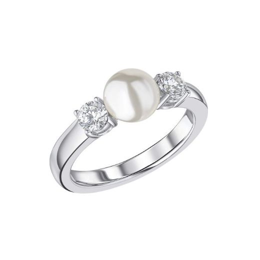 Picture of Shell Pearl and Zirconia Trilogy Ring