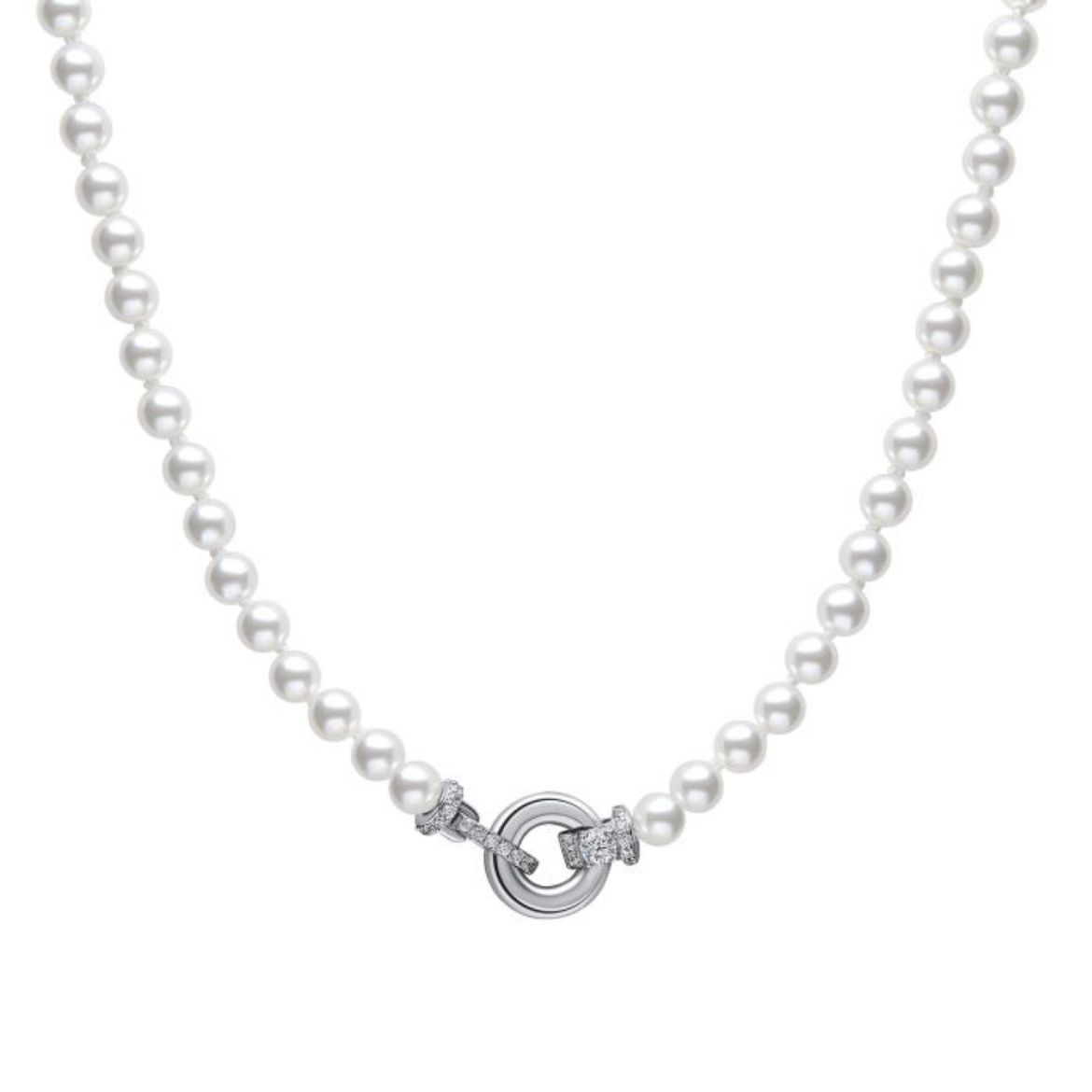 Picture of Shell Pearl Necklace with Zirconia Feature Clasp
