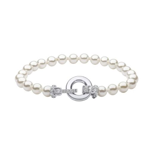 Picture of Shell Pearl Bracelet with Zirconia Feature Clasp