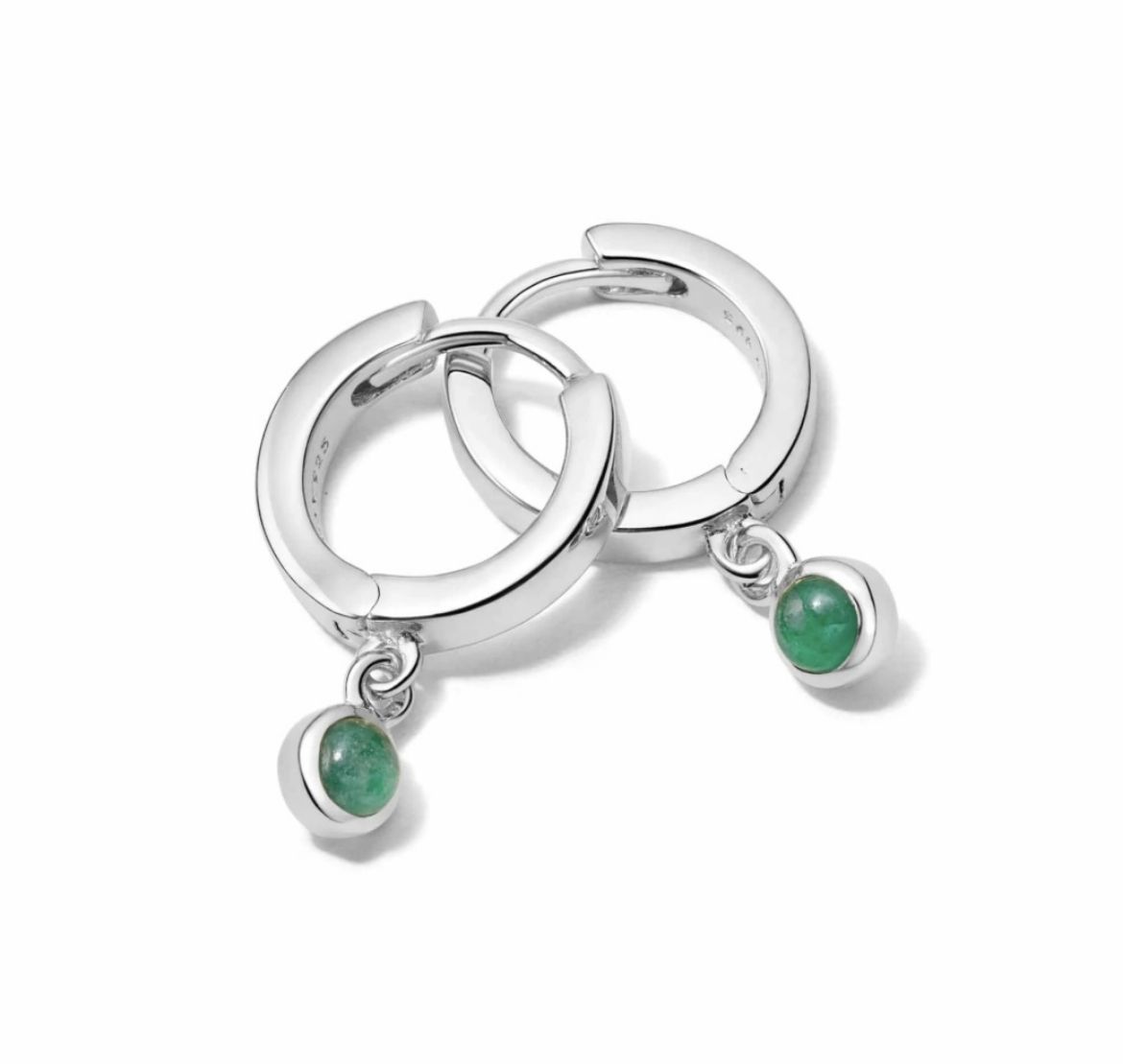 Picture of Healing Stone Huggie Hoop Earrins Silver - Green Aventurine