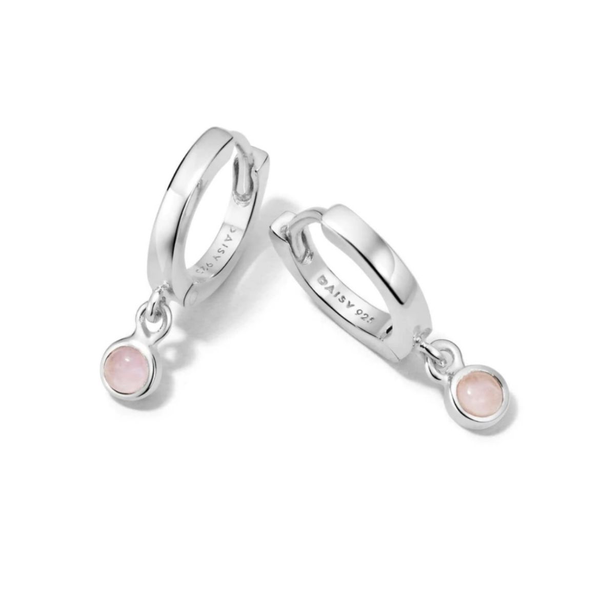 Picture of Healing Stone Huggie Hoop Earrings Silver - Rose Quartz