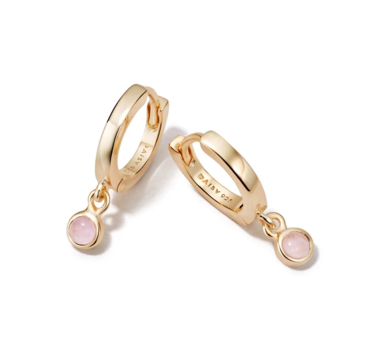 Picture of Healing Stone Huggie Hoop Earrings 18ct Gold Plate - Rose Quartz