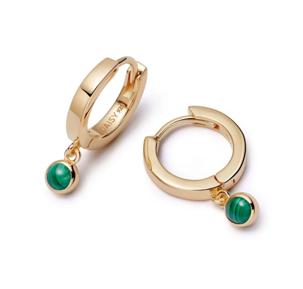 Picture of Healing Stone Huggie Hoop Earrings 18ct Gold Plate - Malachite