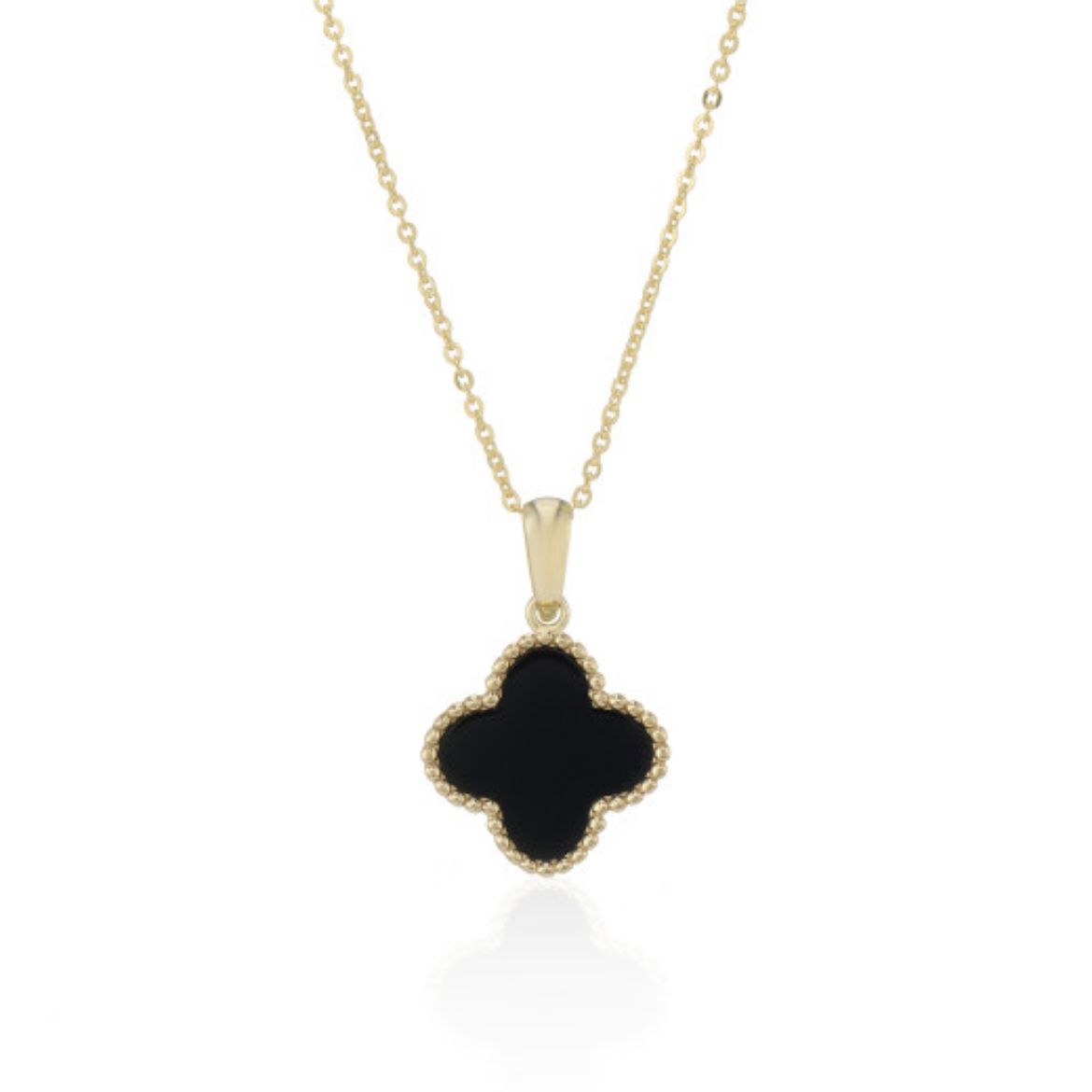 Picture of 9ct Yellow Gold Onyx Flower Pendant Necklace