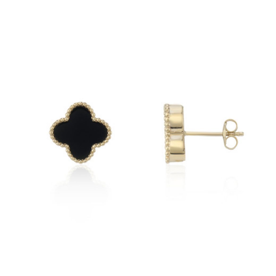 Picture of 9ct Yellow Gold Onyx Flower Earrings