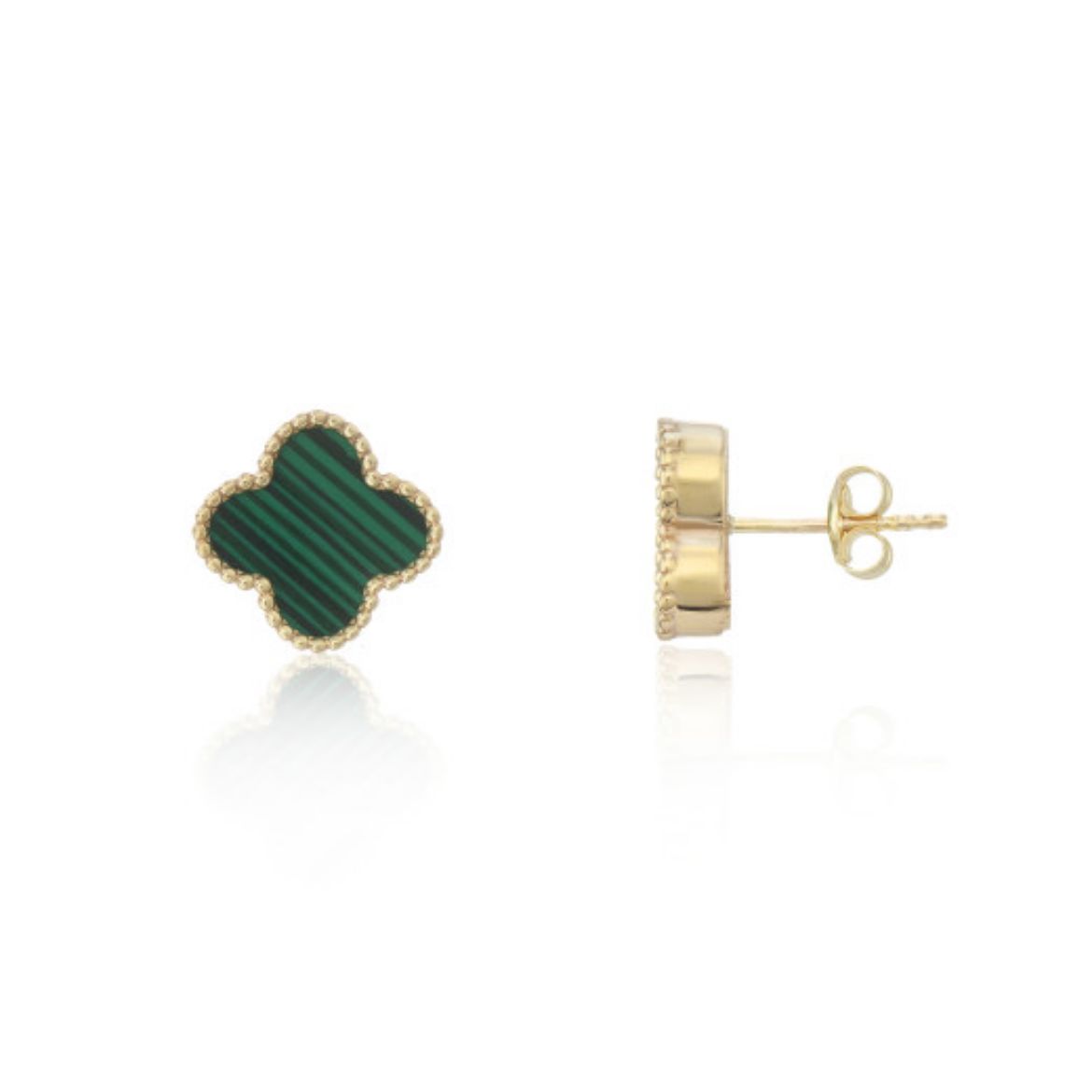 Picture of 9ct Yellow Gold Malachite Flower Earrings