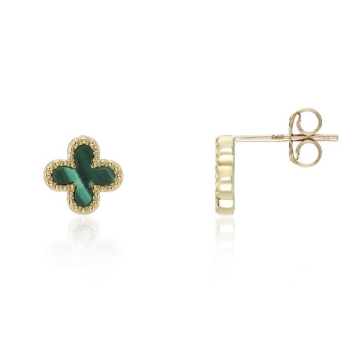 Picture of 9ct Yellow Gold Malachite Flower Stud Earrings
